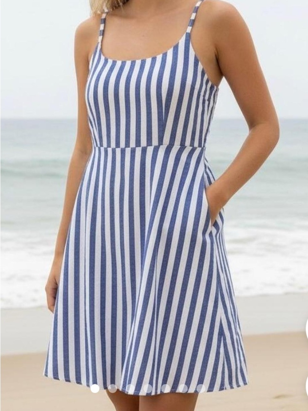 Old Navy Linen Blue and White Striped Mini Dress